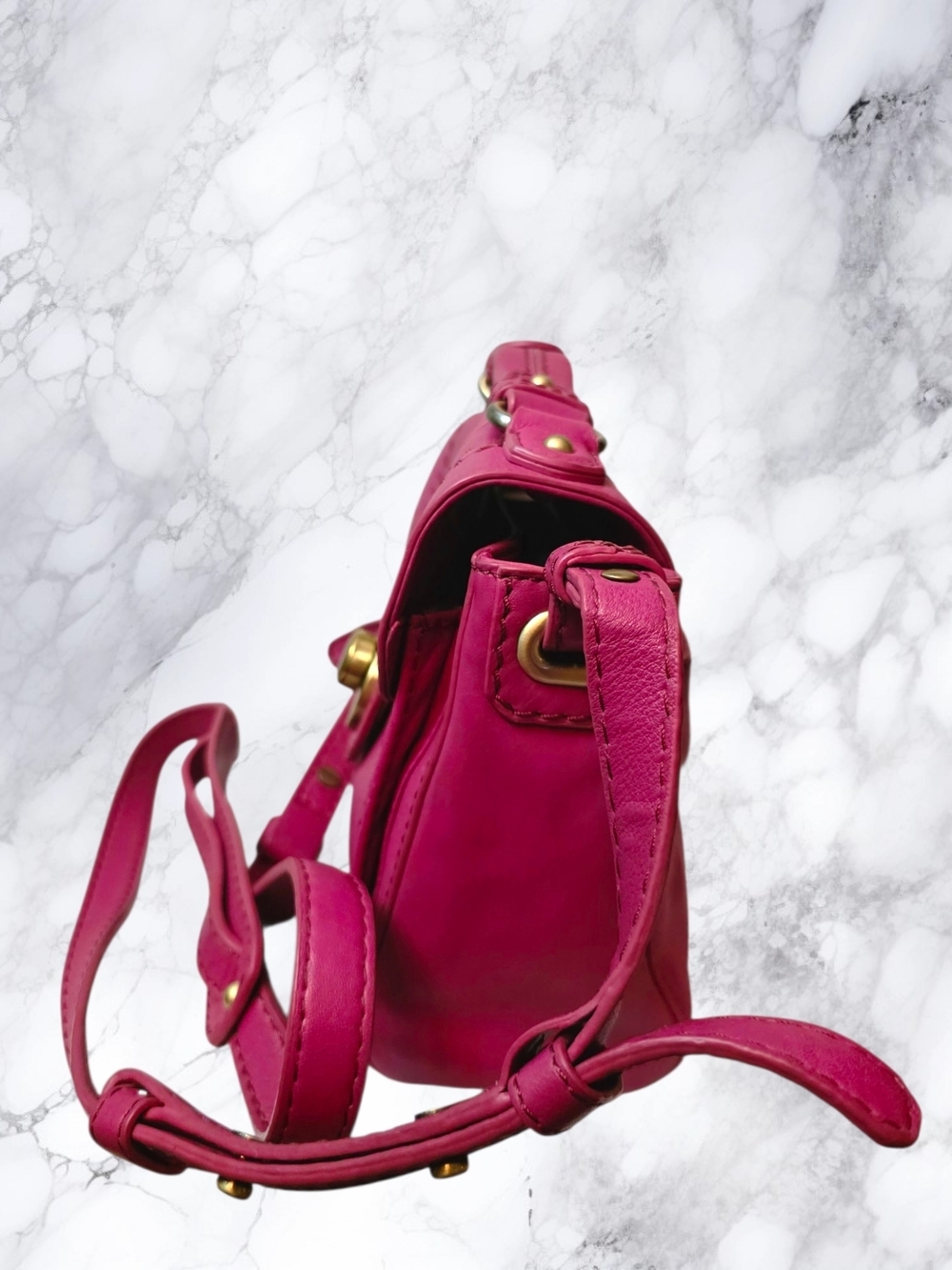 Rafe New York Rare Pink Leather Crossbody Bag Mini Satchel Turnlock Gold Accents - Picture 13 of 16